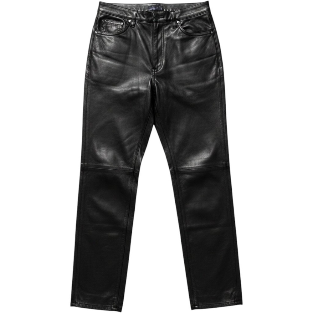 RIZAL Le Cuir Black Genuine Leather Trousers US 10 FR 42 Raw Unfinished Edge